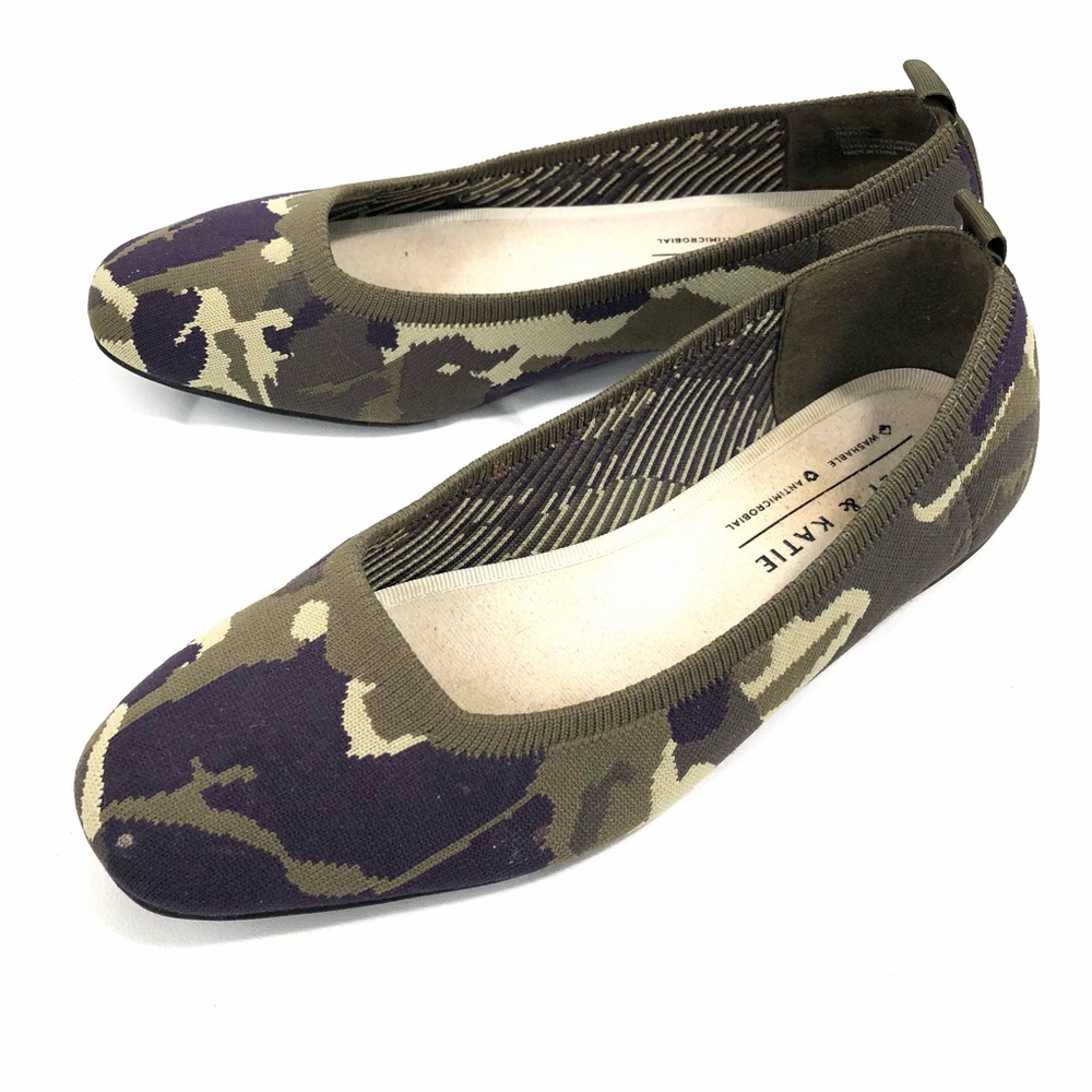 Kelly & Katie Knit Ballet Flat Comfort Shoes 7 M Camo Washable Antimicrobial
